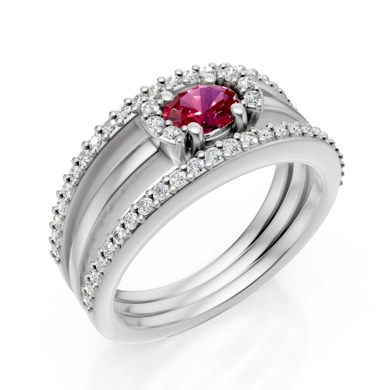Golay anello due file pave' una liscia rubino ovale 5x4 AFS554DRU54-25016110021