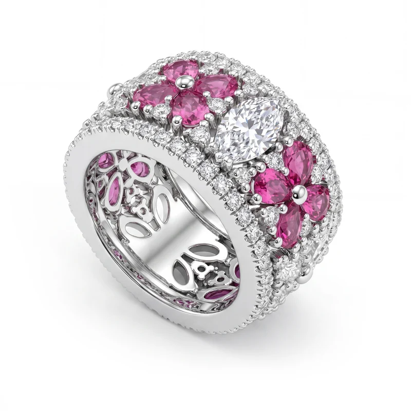 Golay anello fascia con diamanti forme e zaffiri pink AET016MQDZPV1-26146110068