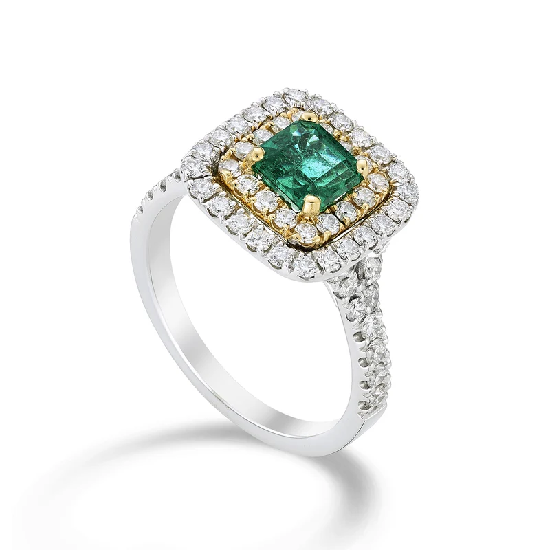 Golay anello smeraldo emerald doppio contorno diamanti AEDC001DISM-22322110017