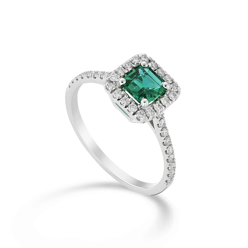 Golay anello smeraldo ottagonale 5x5 contorno diamanti AEC001DISM-22322110012