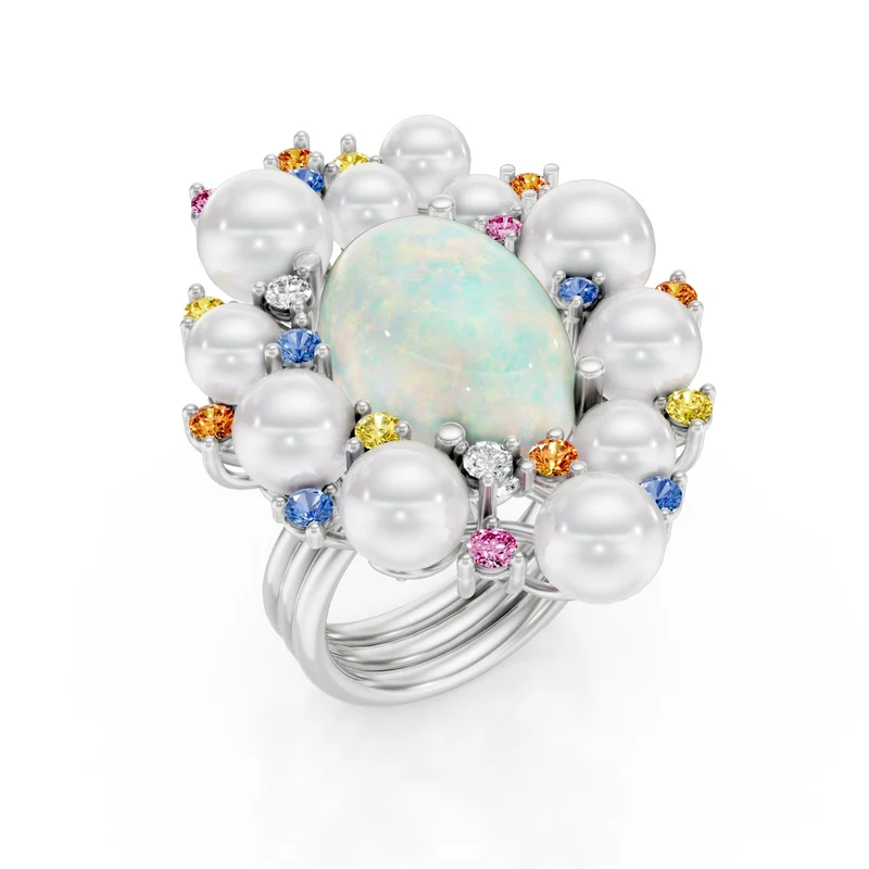 Golay anello design opale 16x11, perle b, zaffiri e diam AD684DMCPOP-25105110137