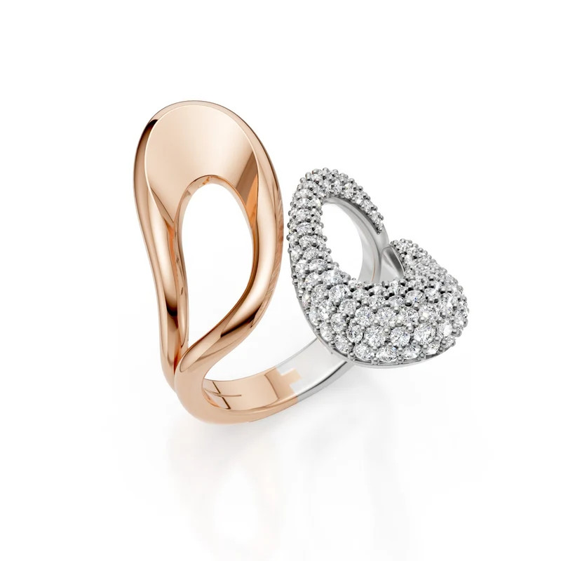 Golay anello bicolore bianco e rosa, pave' sul bianco AD587DBR-25024110254