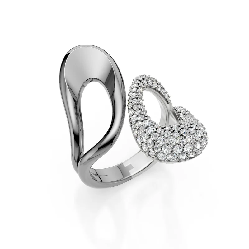 Golay anello bicolore bianco e nero, pave' sul bianco AD587DBN-25024110243