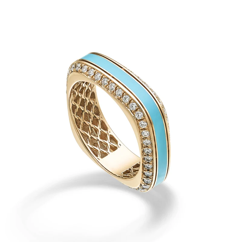 Golay anello light cube 3mm smalto turchese e diamanti ACUBET002DITUR1-23277110061