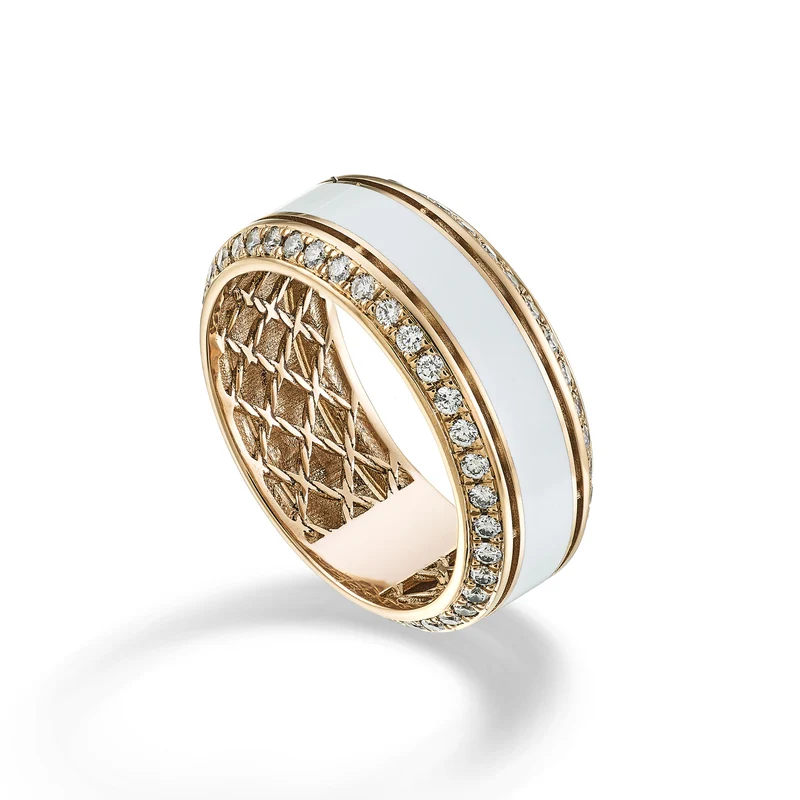 Golay anello light cube 8mm round smalto bianco e diam ACUBET001DIWH-23277110066