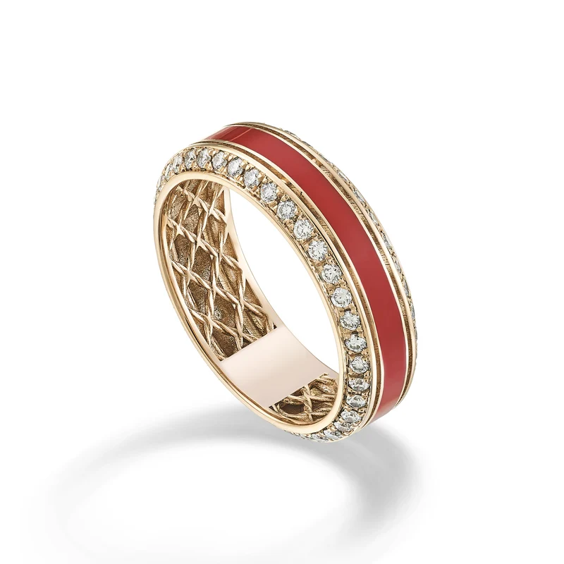 Golay anello light cube 3mm round smalto corallo e diam ACUBET001DICOR2-23277110067