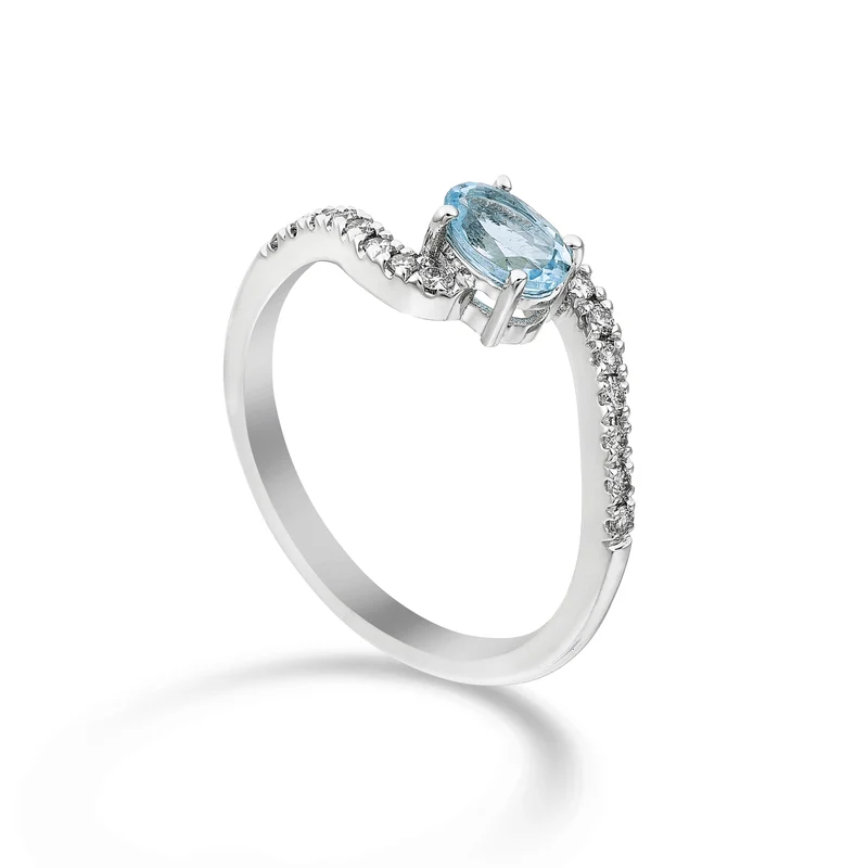 World Diamond Group anello acquamarina ovale 5x4 con gambo a "s" incas ACLG434DIAQ54-24101110209