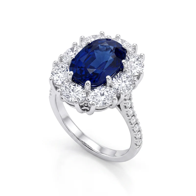 World Diamond Group anello zaffiro cushion 11x8 e contorno diam. ovali ACLC881DZB118-26128110150