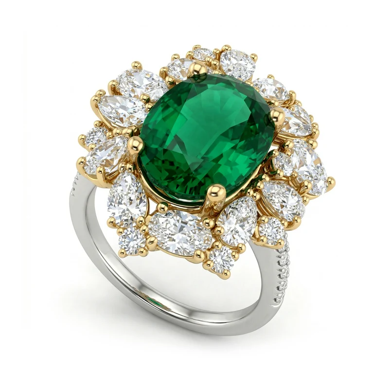 World Diamond Group anello smeraldo ovale 13x10 contorno irregolare ACLC852DSM1310BG-26086110080