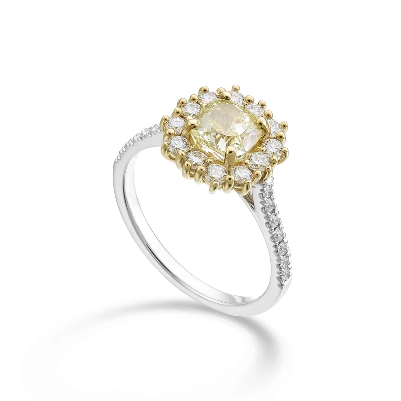 Golay anello diamante fancy cushion 6x6 contorno e gambo ACLC790DFY66BG-26113110074