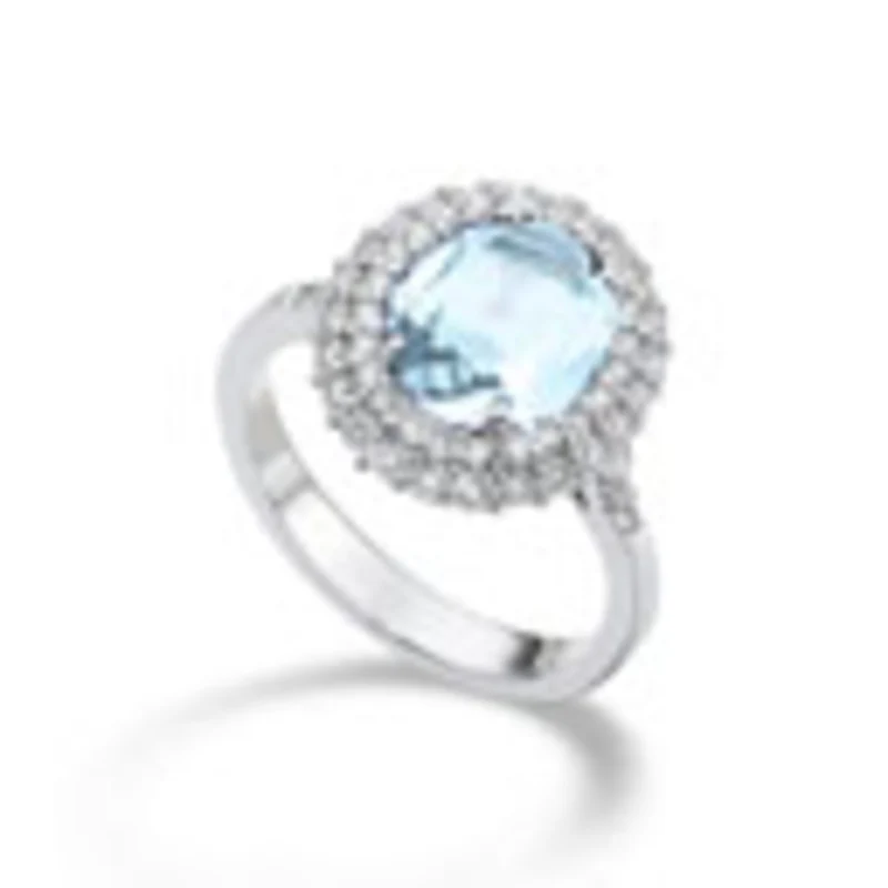 World Diamond Group anello diamanti e acquamarina ovale 8x10 ACLC137DQA810-22178110070
