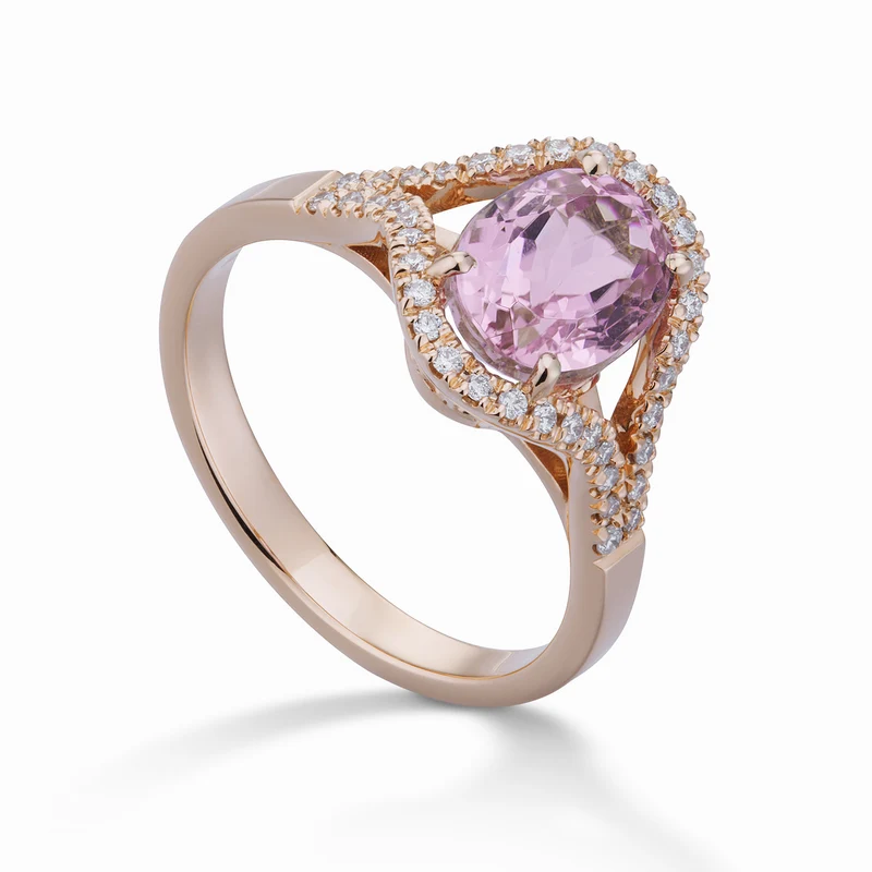 World Diamond Group anello morganite ovale 10x8 e contorno diamanti ACLC136DMO810-23193110128