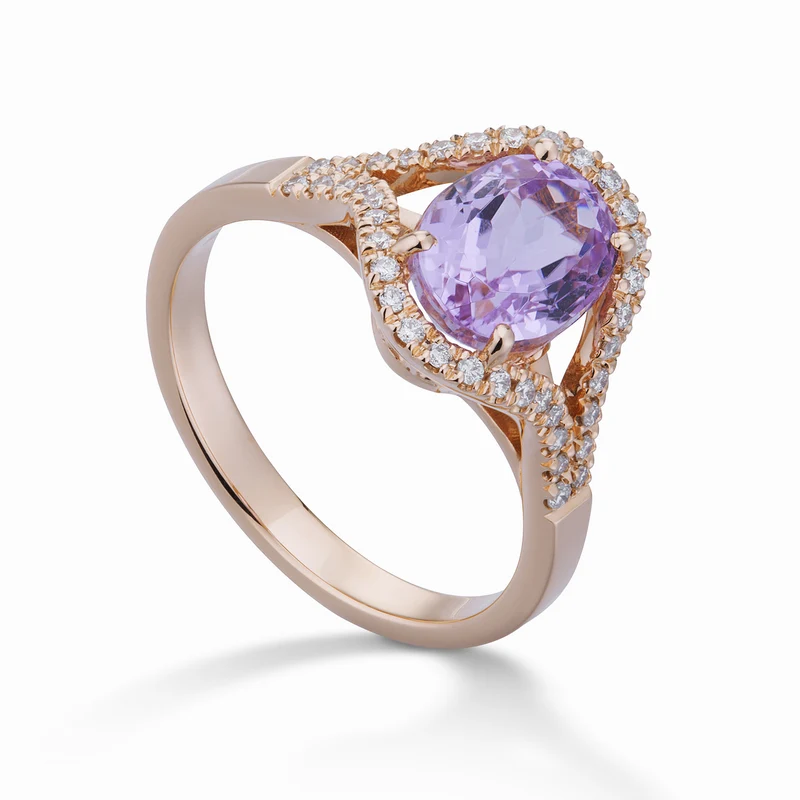 World Diamond Group anello con kunzite ovale 9x7 e contorno diamanti ACLC136DKZ79-22243110007
