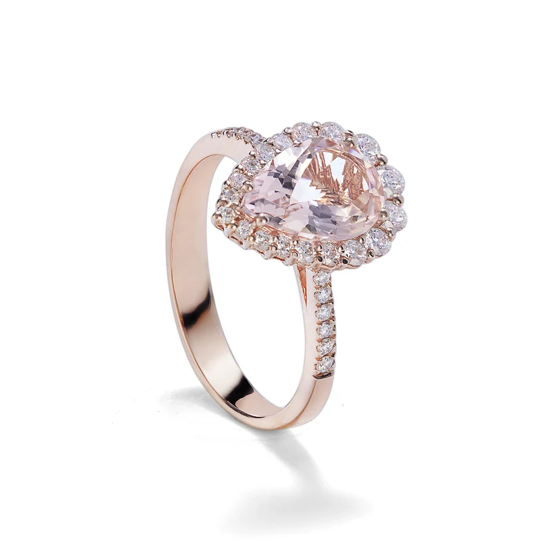 World Diamond Group anello morganite goccia 10x7 e contorno diamanti ACLC117DIMO2-23038110043