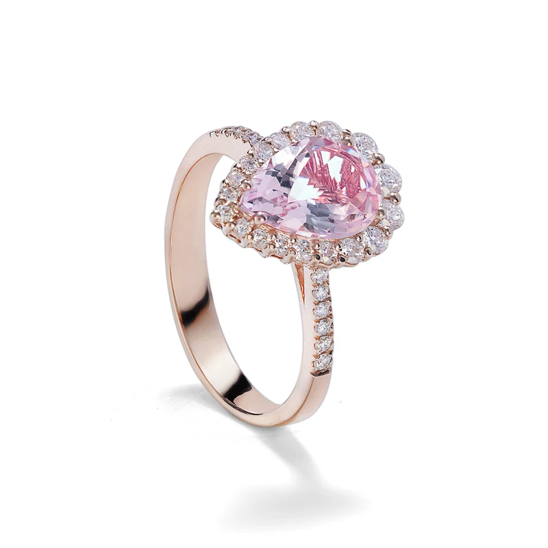 World Diamond Group anello kunzite goccia 10x7 e contorno diamanti ACLC117DIKZ2-23194110114