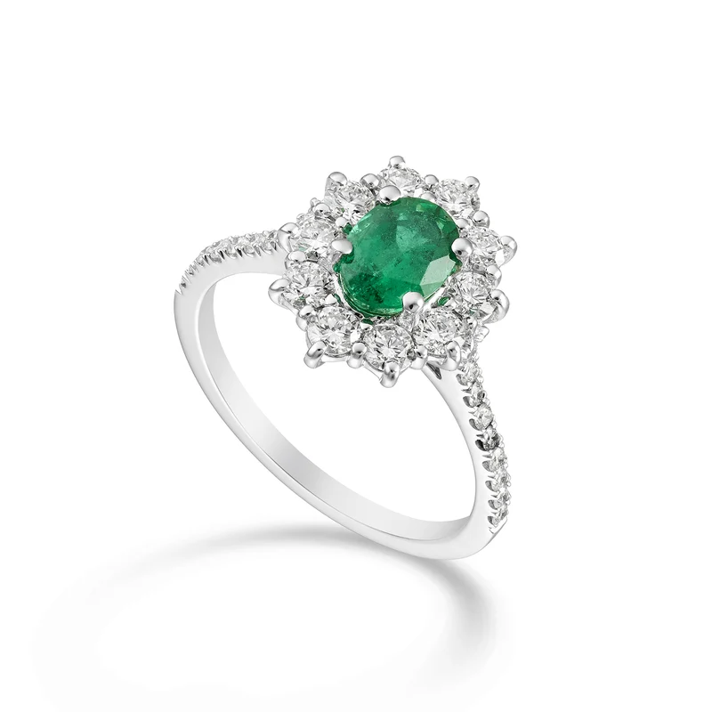 Golay anello smeraldo ovale 7x5 cont 10 diam e gambo inc ACLC102DISM57-1-24052110163