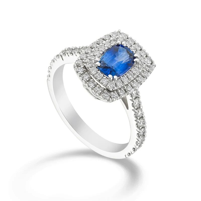 Golay anello con zaffiro blu cushion mis. 7x5 con diaman ACLC098DIZB57-23352110047