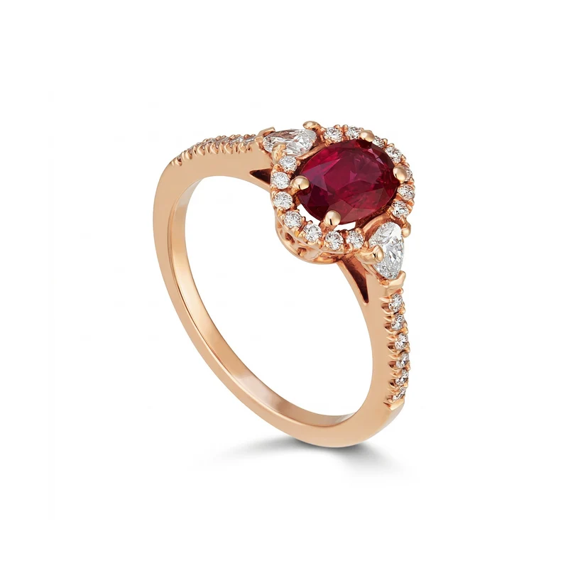 Golay anello diamanti laterali a goccia e rubino ovale ACLC098DIRUD3-22154110013