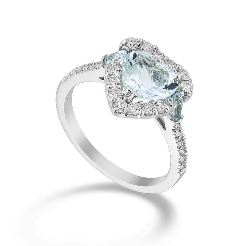 World Diamond Group anello acquamarina cuore 8x8, gocce 4x3 e diamanti ACLC095DAQ88-24204110026