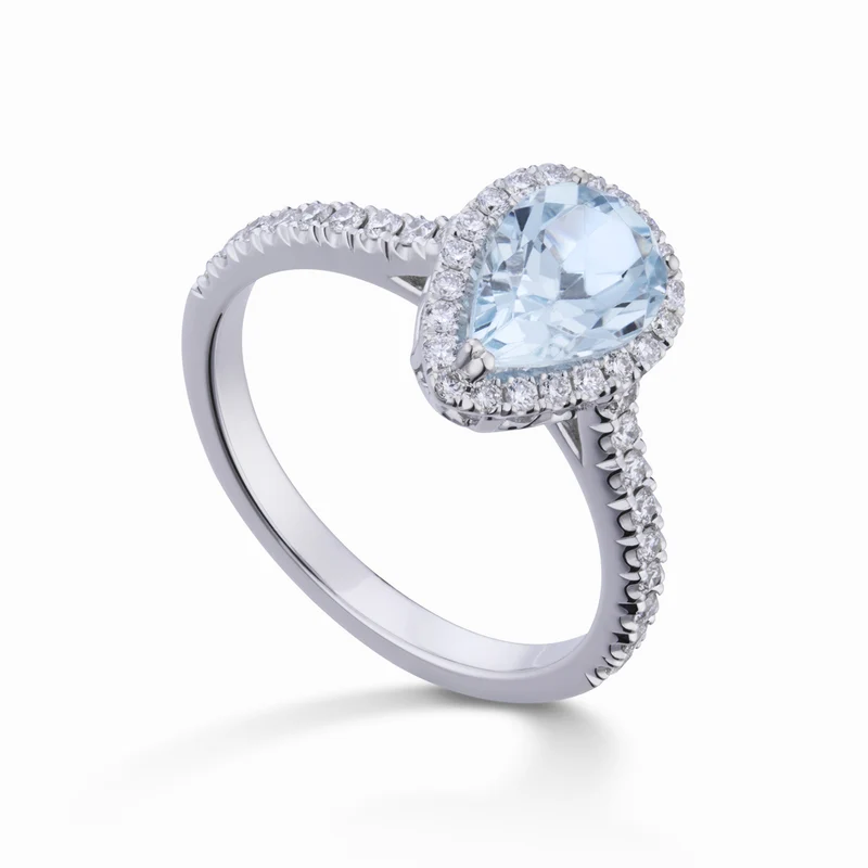 World Diamond Group anello acquamarina goccia 9x6 e diamanti ACLC090DIAQ1-21214110019