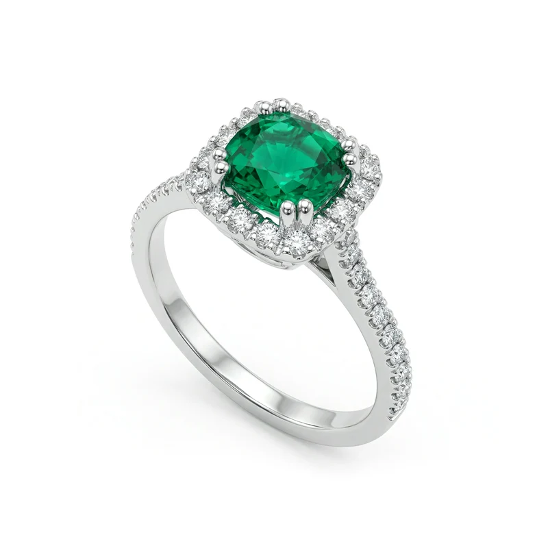 Golay anello smeraldo taglio cushion6x6 e cont. diamanti ACLC076DISM2-24067110054