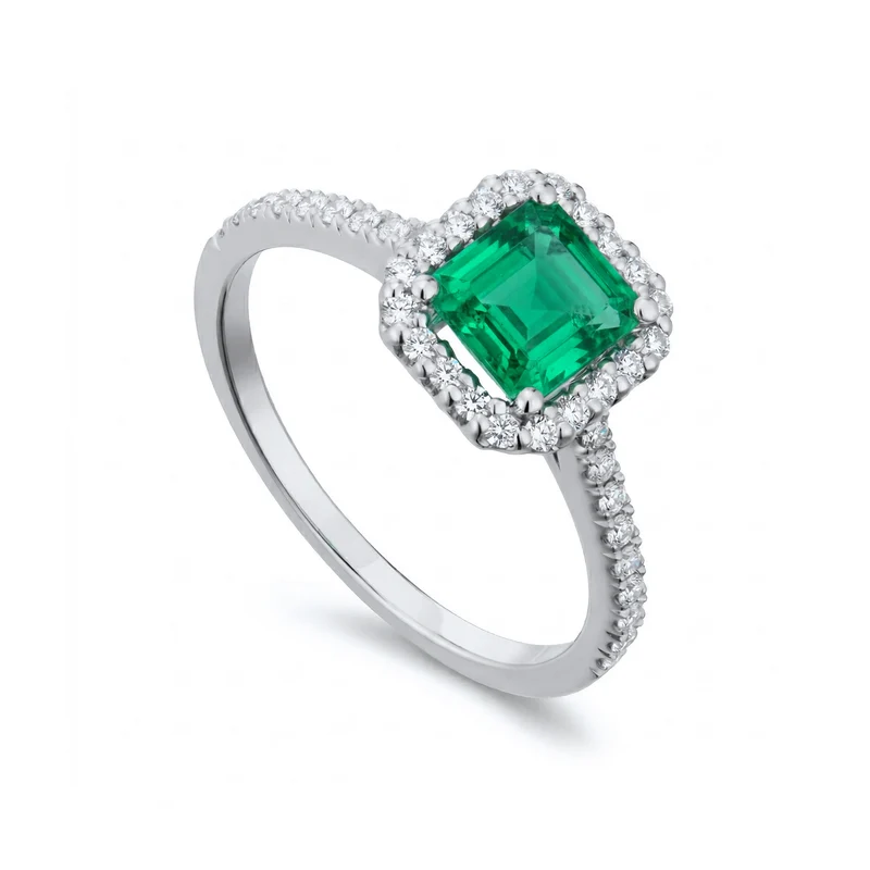 Golay anello smeraldo taglio emerald 5x6 e contorno diam ACLC073DISM-21085110007
