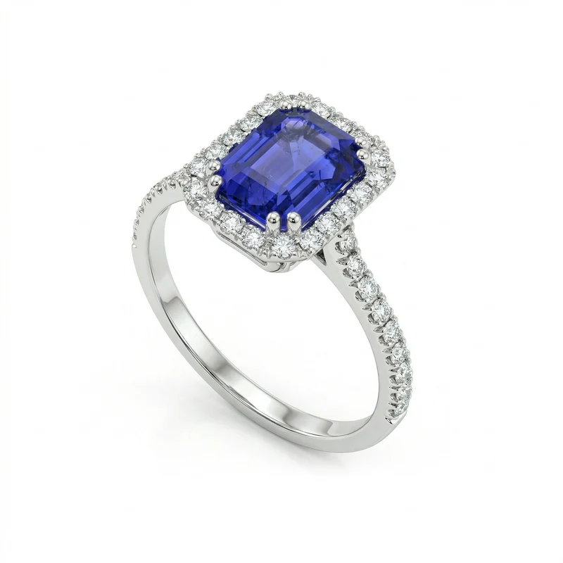 Golay anello tanzanite ottagonale 8x6 e diamanti ACLC072DITZ4-23073110018