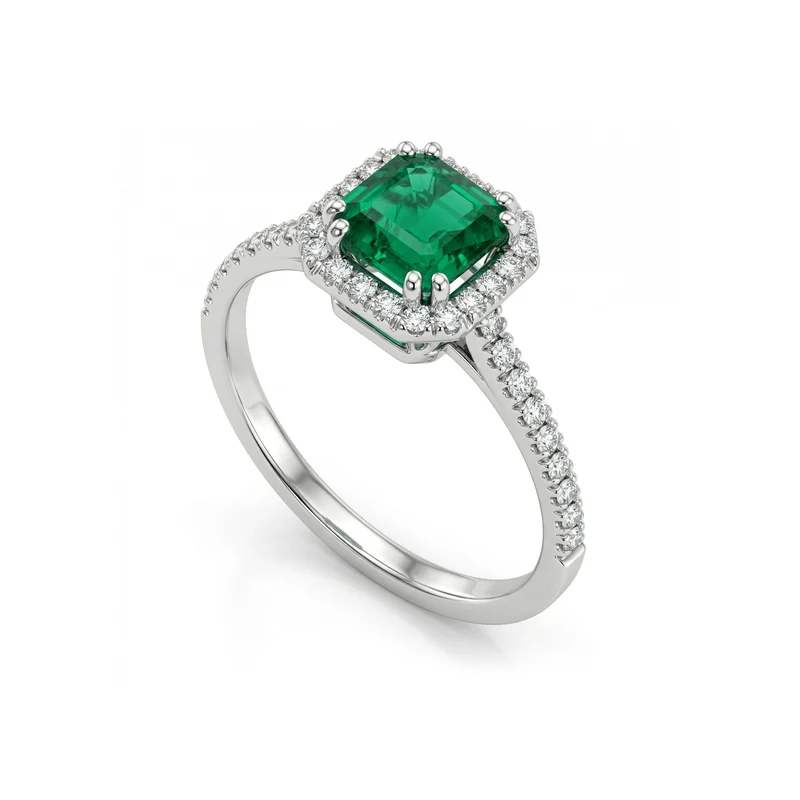 Golay anello smeraldo ottagonale 6x6 e contorno diamanti ACLC072DISM66-23094110077
