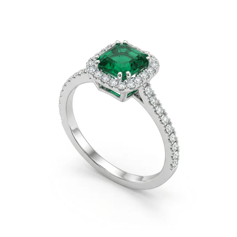 Golay anello smeraldo ottagonale 5x5 e contorno diamanti ACLC072DISM55-23251110035