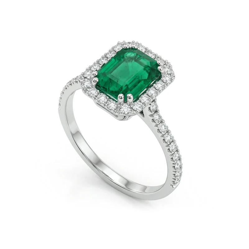 Golay anello smeraldo ottagonale 8x6 e contorno diamanti ACLC072DISM4-21146110071