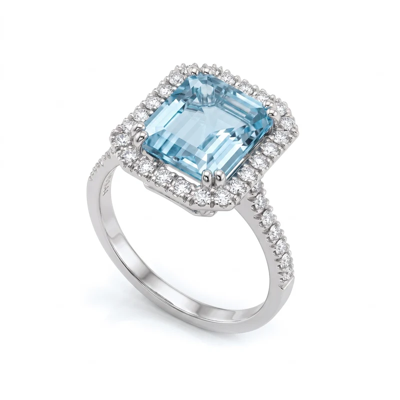 World Diamond Group anello acquamarina ottagonale 12x10 e diamanti ACLC072DIAQ7-21117110042