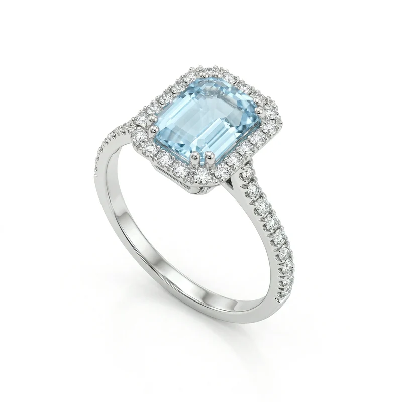 World Diamond Group anello acquamarina ottagonale 8x6 e diamanti ACLC072DIAQ4-23072110081