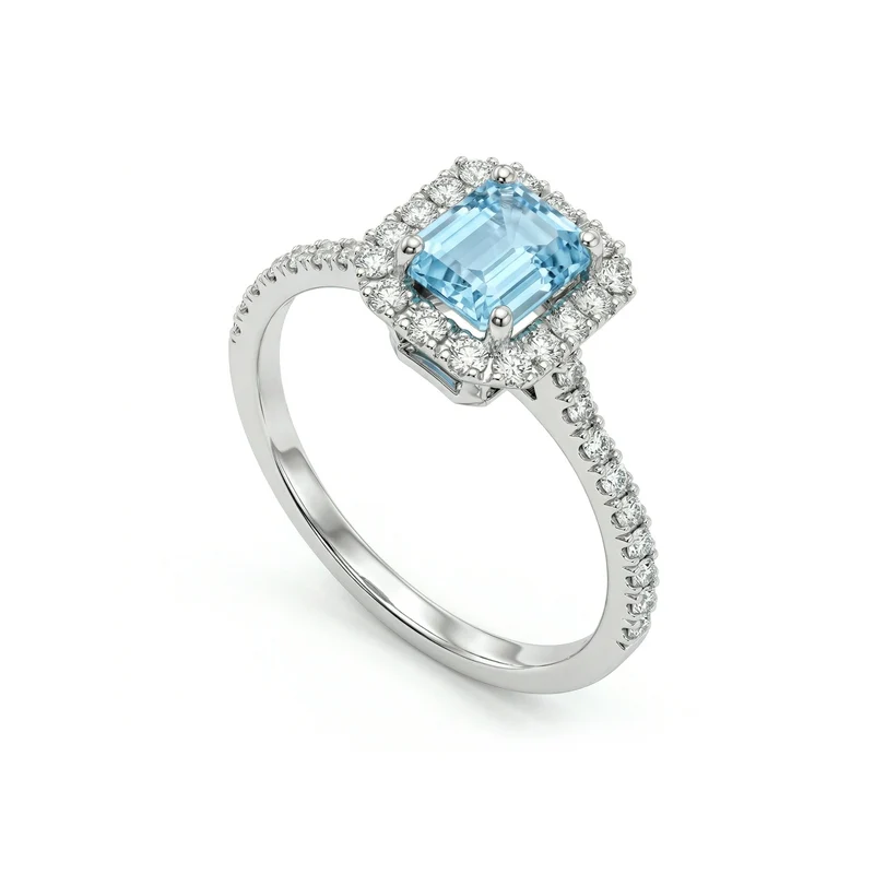 World Diamond Group anello acquamarina ottagonale 6x4 e diamanti ACLC072DIAQ2-23165110025