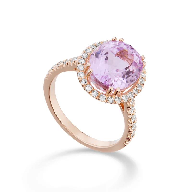 World Diamond Group anello kunzite ovale 12x10 e contorno diamanti ACLC070DIKZ7-21271110036