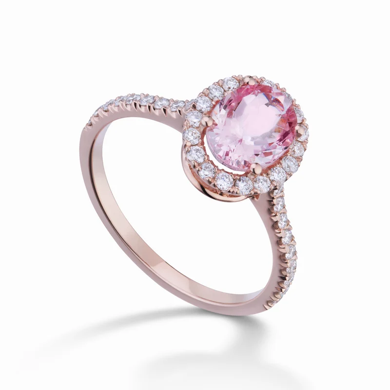 World Diamond Group anello kunzite ovale 9x7 e contorno diamanti ACLC070DIKZ5-23060110043