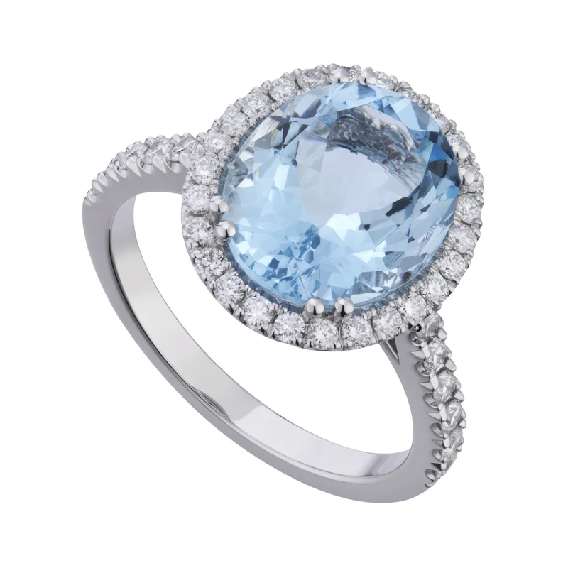 World Diamond Group anello acquamarina ovale 10x8 e diamanti ACLC070DIAQ6-21145110055