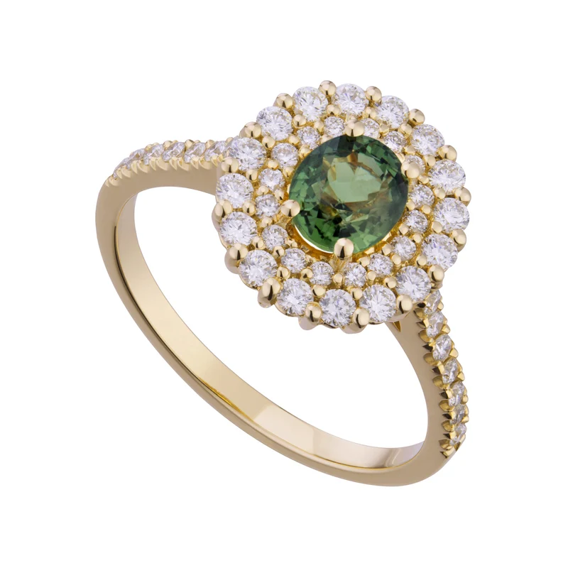 Golay anello zaffiro green ovale e diamanti con contorn ACLC069DIZG-21049110005
