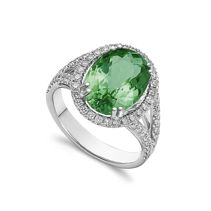 Golay anello tormalina green ovale 10x14 e diamanti ACLC068DTOG10-22216110004