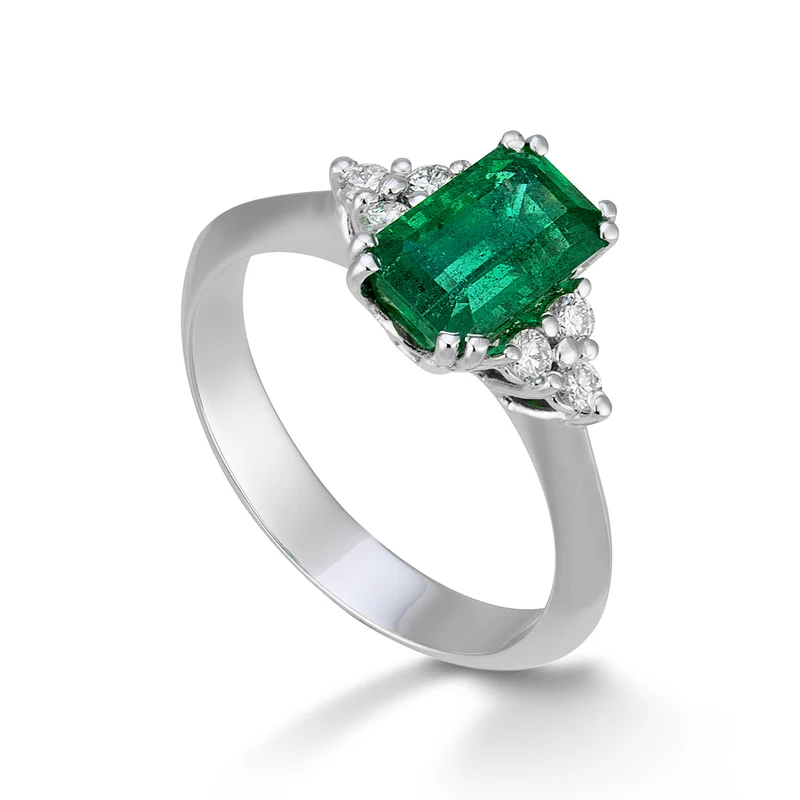 Golay anello smeraldo ottagonale 8x6 e diamanti laterali ACLC059DISM2-23073110079
