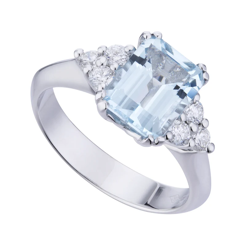 World Diamond Group anello acquamarina ottagonale 10x8 e diamanti lat ACLC059DIAQ4-22188110027