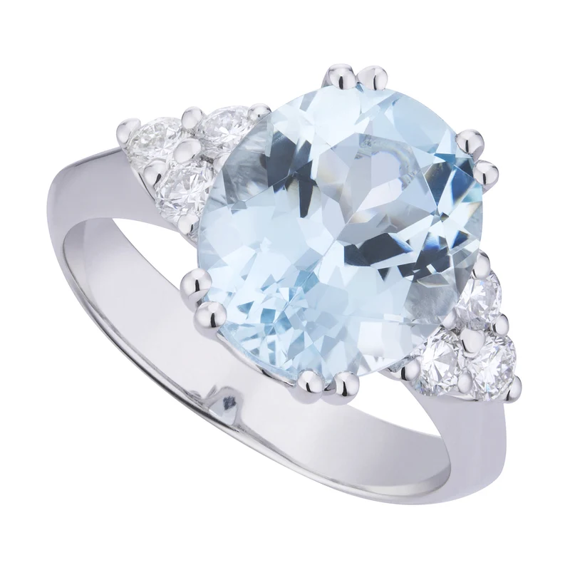World Diamond Group anello acquamarina ovale 9x7 e diamanti laterali ACLC058DIAQ3-21027110028