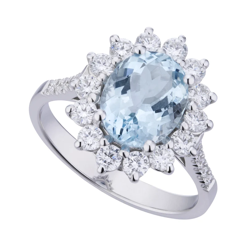 World Diamond Group anello acquamarina ovale 9x7 e contorno diamanti ACLC056DIAQ3-22301110036