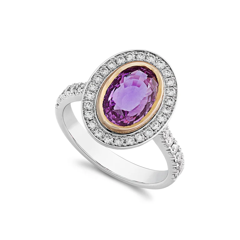 Golay anello zaffiro pink ovale 7x10 e diamanti contorn ACLC049DIZP-22048110018
