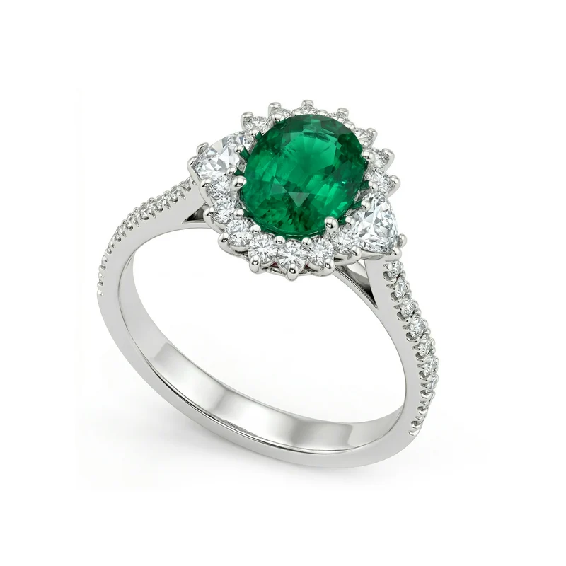 Golay anello smeraldo ovale8x6 con cuori laterali e diam ACLC035DISM-17356110015