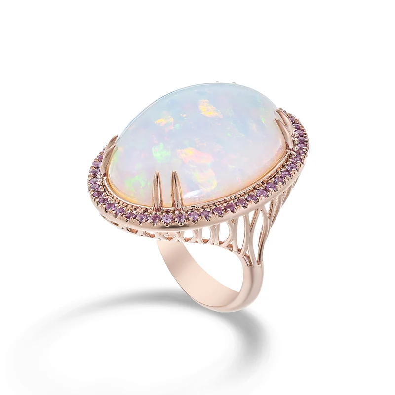 Golay anello opale cabochon ovale con zaffiri pink ACLC011ZPOP-23265110121