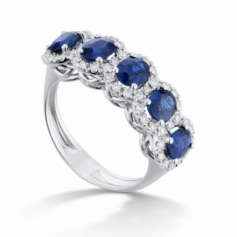 Golay anello 5 zaffiri ovali 5x4 e diamanti a contorno ACL5123DIZB45-25092110140