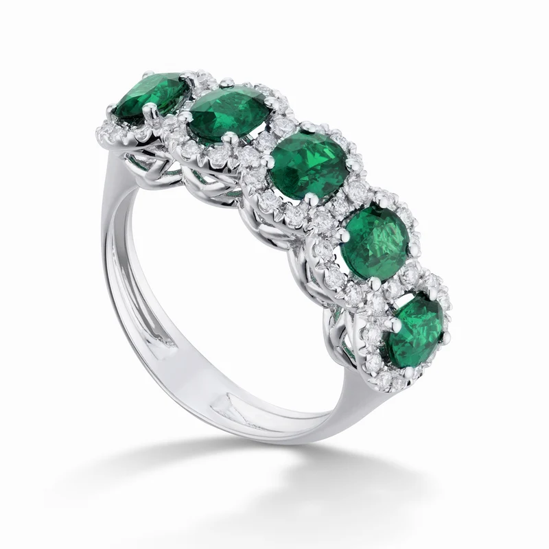Golay anello 5 smeraldi ovali 4x3 e diamanti a contorno ACL5123DISM43-25105110132
