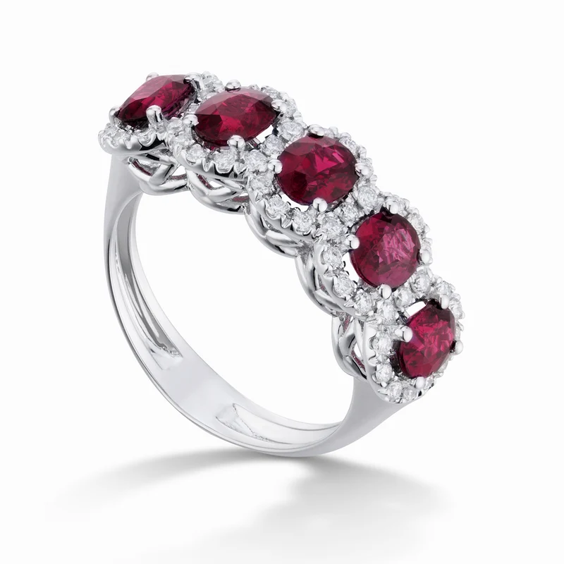 Golay anello 5 rubini ovali 5x4 e diamanti a contorno ACL5123DIRU45-25092110141