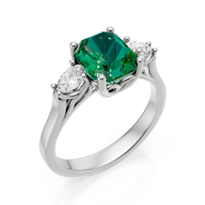 Golay anello smeraldo ottagonale 7x7 e gocce laterali ACL472DSM77-25064110267