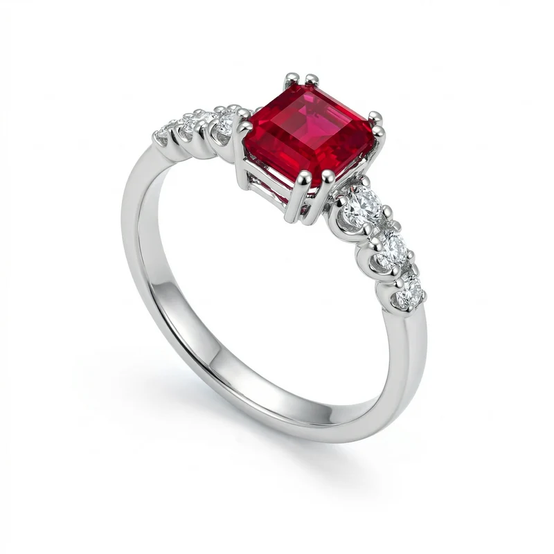 Golay anello solitario rubino ott 5x5 con pietre later ACL454DRU55-24184110030